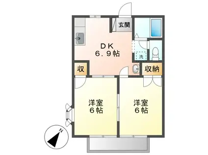 ニューシティ守上A棟(2DK/1階)の間取り写真