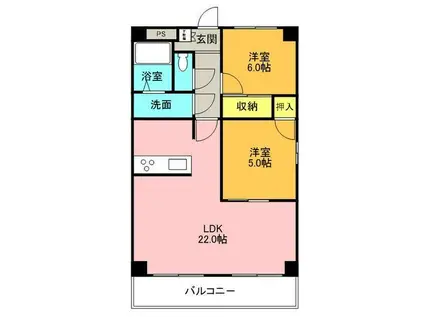 プロミネント四日市(2LDK/1階)の間取り写真