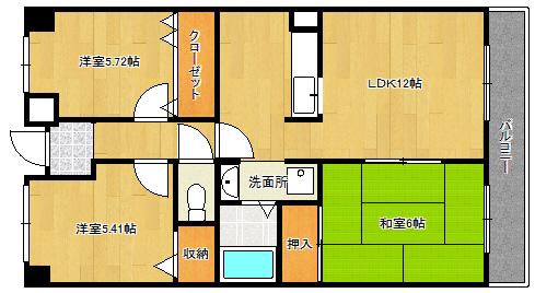 セレコート住道(3LDK/5階)の間取り写真