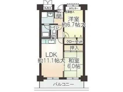 プリムヴェール瓜破(2LDK/6階)の間取り写真