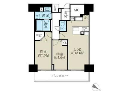 ロイヤルパークスER万代(2LDK/11階)の間取り写真