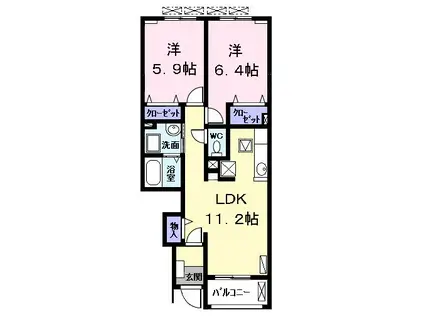 アンジュ 錦(2LDK/1階)の間取り写真