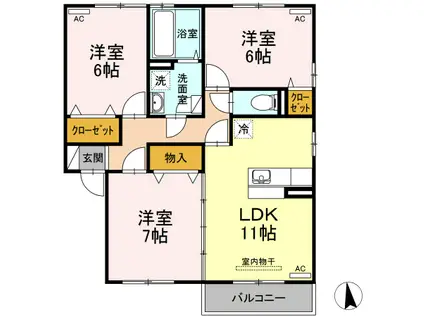 リビングタウン飯岡新田II(3LDK/2階)の間取り写真