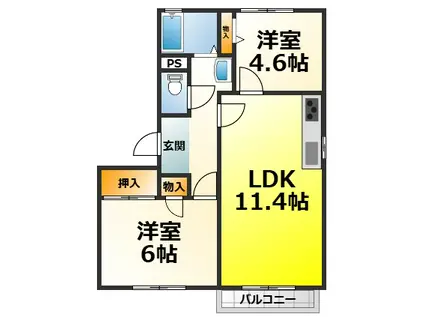 メゾン・リヴァージュB棟(2LDK/2階)の間取り写真