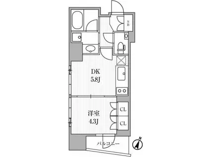 ディームス大手町ノース(1DK/7階)の間取り写真