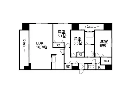 南円山シャトー桂和(3LDK/2階)の間取り写真