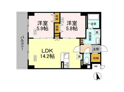 カスタリア西船橋II(2LDK/2階)の間取り写真