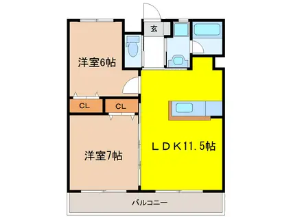 リビングステージ木町通(2LDK/12階)の間取り写真
