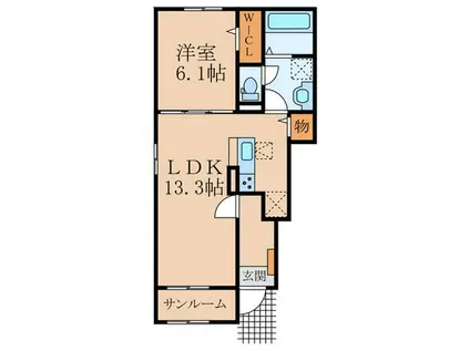 グランドエスポワール行橋 II(1LDK/1階)の間取り写真