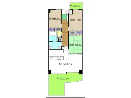 ライオンズヒルズ高知(3LDK/3階)の間取り写真