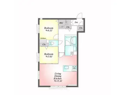 ASTERIA GARDEN DUO(2LDK/1階)の間取り写真