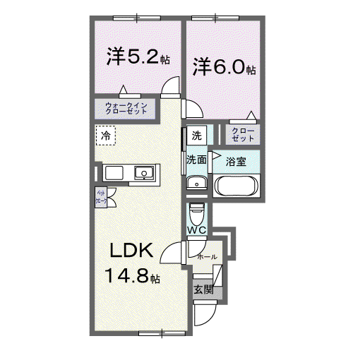 ＪＲ千歳線 千歳駅(北海道) 徒歩97分 2階建 築1年(2LDK/1階)の間取り写真