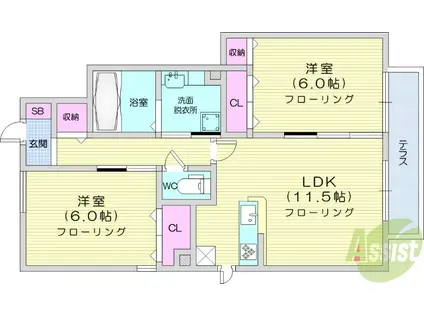 ラフィネ ル シェモア Ⅰ(2LDK/1階)の間取り写真