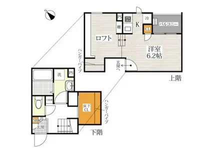 CB福津サントバウム(1K/2階)の間取り写真