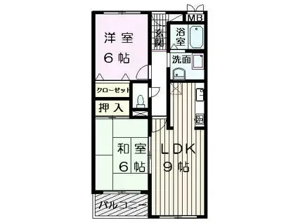 ディアコートかみやま(2LDK/3階)の間取り写真