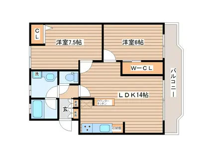 CADOG長町(2LDK/1階)の間取り写真