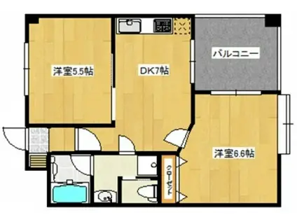 ウエルス唐原(2DK/3階)の間取り写真