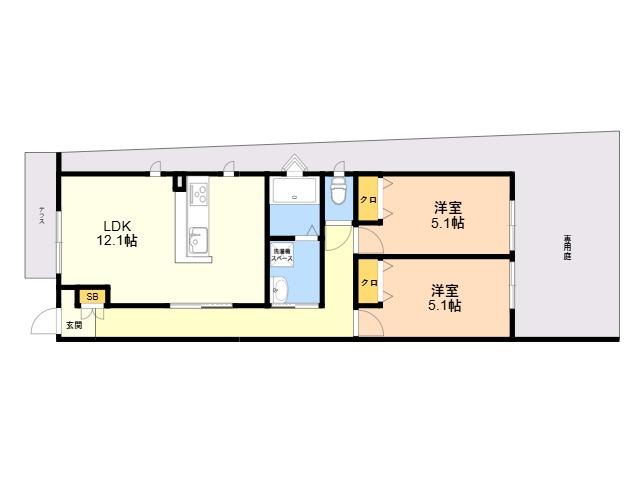 TASHIMARTERRACE(2LDK/1階)の間取り写真