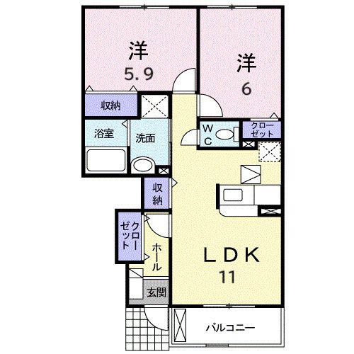 ロータス鳥生D(2LDK/1階)の間取り写真