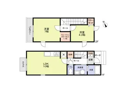 エムキース国領B(2LDK/1階)の間取り写真