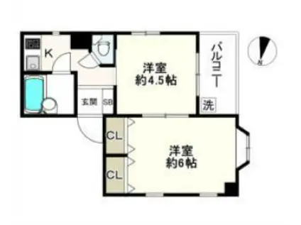 マーブル岡本(2K/4階)の間取り写真