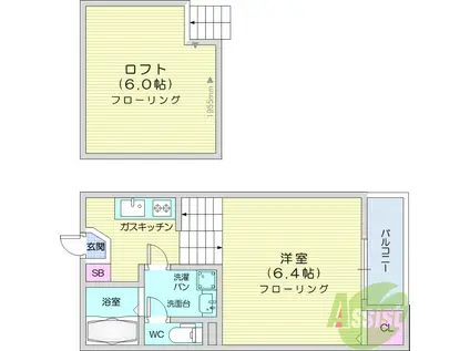 ハーモニーテラス東照宮6(ワンルーム/2階)の間取り写真