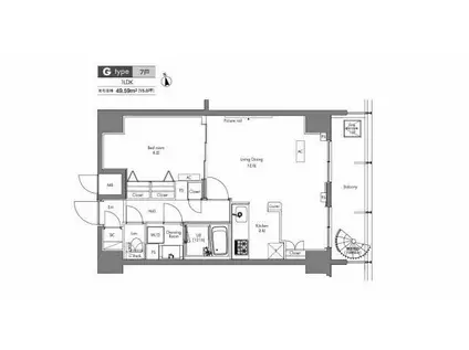 プラウドフラット隅田リバーサイド(1LDK/4階)の間取り写真