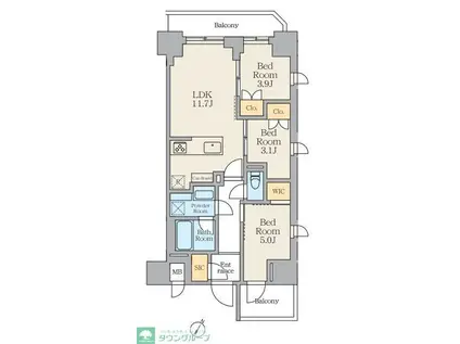 ALIVIS川崎(3LDK/9階)の間取り写真