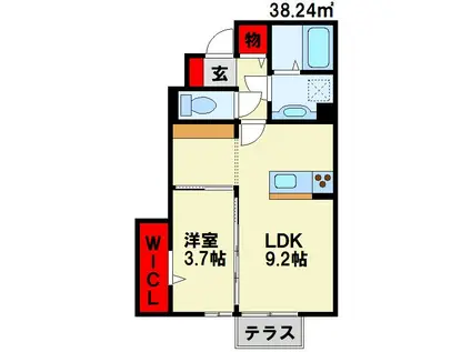 ヴィルヌーブ相坂 B棟(1LDK/1階)の間取り写真