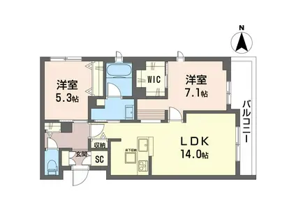 グランテラスもみじ橋(2LDK/1階)の間取り写真