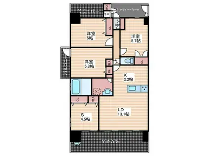 ウイング三滝観音第(3LDK/7階)の間取り写真