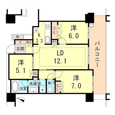 プラウドタワー住吉(3LDK/11階)の間取り写真