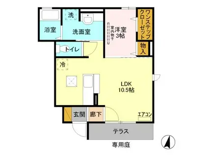 フォーリーフクローバー 植下町(1LDK/1階)の間取り写真