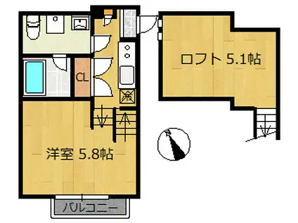 ビエント(1K/2階)の間取り写真