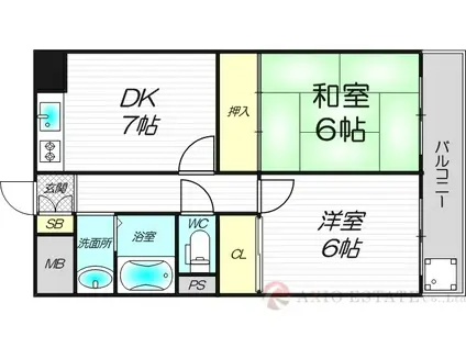 フローライト豊里I(2DK/2階)の間取り写真
