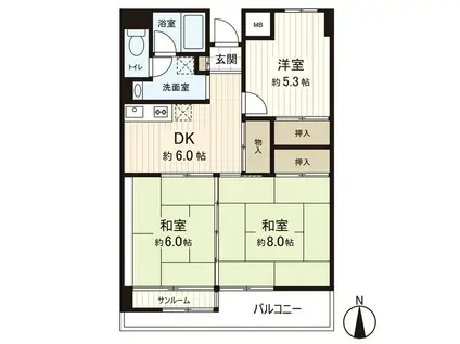 サンシャイン菊平ビル(3DK/7階)の間取り写真