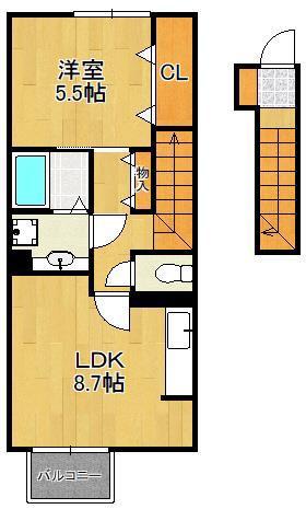D-ROOM葛原(1LDK/2階)の間取り写真