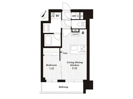 デュオヒルズ仙台一番町一丁目(1LDK/12階)の間取り写真