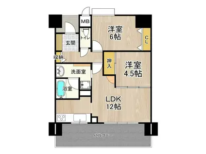 フェニックス堺東(2LDK/9階)の間取り写真