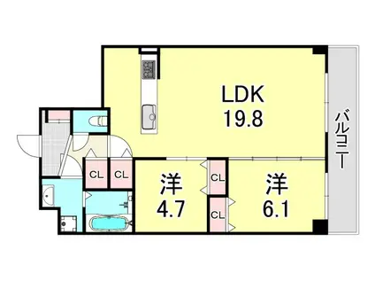 メイプルコート武庫川(2LDK/5階)の間取り写真