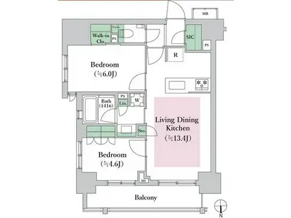 オープンレジデンシア本郷後楽園(2LDK/4階)の間取り写真