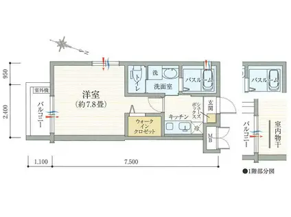 ワコーレヴィータ六甲道NORHT(1K/1階)の間取り写真