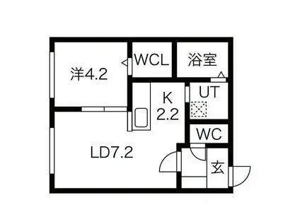 ディアコート南郷19(1LDK/2階)の間取り写真