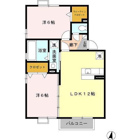 サニーハウスB(2LDK/1階)の間取り写真