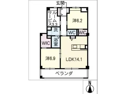 ヴァルム レッヘルン(2SLDK/5階)の間取り写真