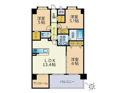 ETERUNO(3SLDK/6階)の間取り写真