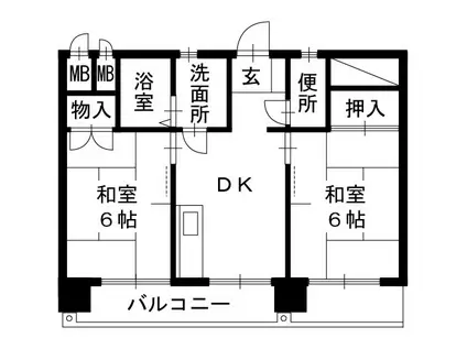 筑紫センタービル(2DK/3階)の間取り写真