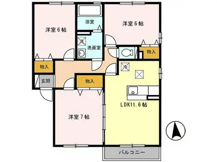 ピースプレイスB(3LDK/1階)の間取り写真