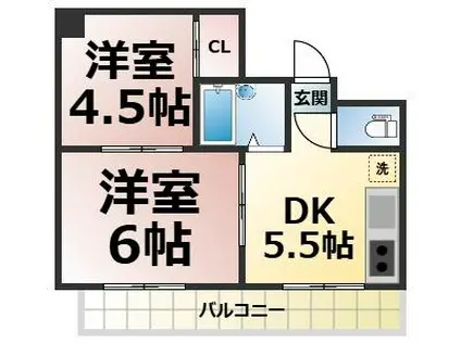 シャトーレノグチ(2DK/4階)の間取り写真