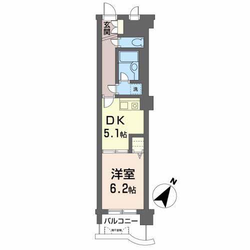 ライオンズマンション長町(1DK/4階)の間取り写真